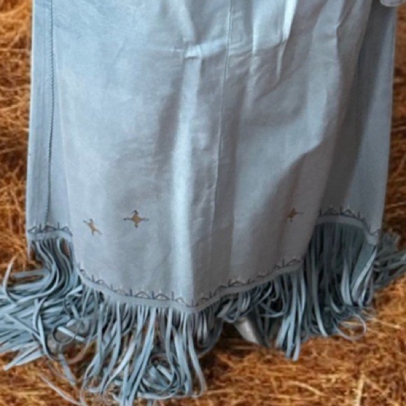 VPatricia Wolf Hand-Painted Suede Fringe Jacket & Skirt Set horses stars S/M EUC - Picture 7 of 13